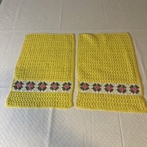 Handmade Vintage Crocheted yellow placemat Rectangle Set 2 Romantic Cottagecore‎